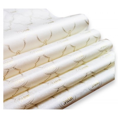 Luxury silk paper Popular 17gsm Factory sells Custom die cutting 30"x20" gold printed white pure tissue paper sheets