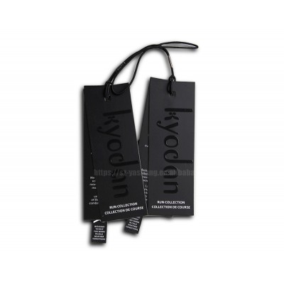 Stringing punch hole bags black label spot uv garment tag design