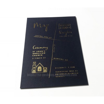 Thickness edge invitation wedding card with gold stamping blue formal invitation card