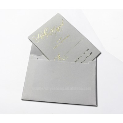 Wedding card and envelope sets gold embossed custom invitation card printer