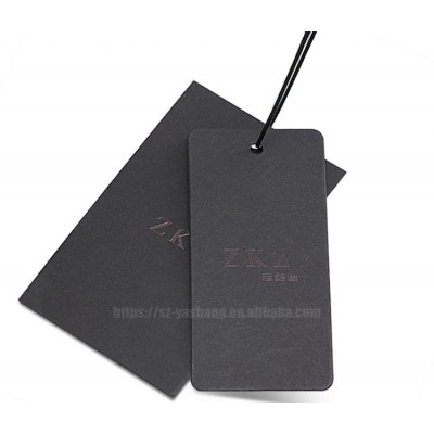 Design logo gold foil garment hang tag customized punch hole black paper hang tag printing