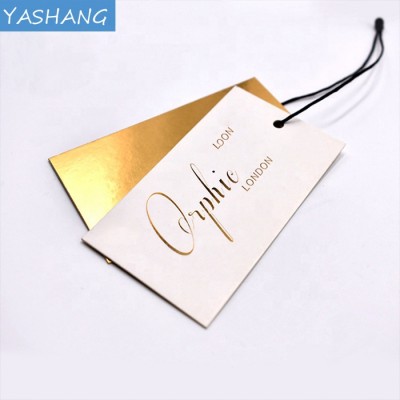 Gold foil full background white card fancy clothing label customized simple gold foil hang tag